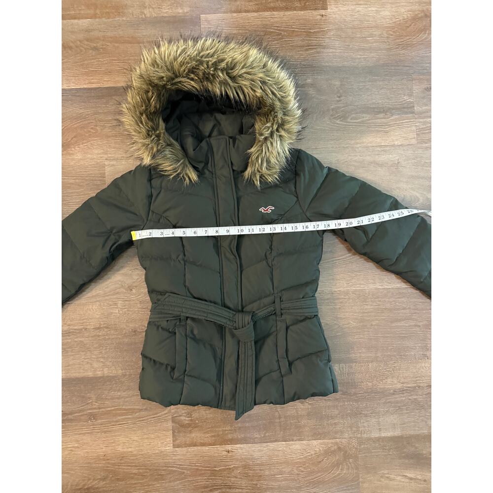 Hollister Women’s Down Puffer Jacket Small Green Faux Fur Hood Winter Coat - Picture 2 of 9